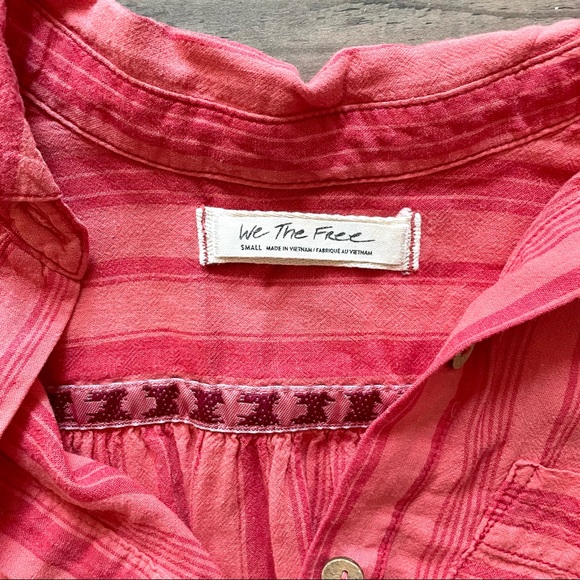FREE PEOPLE Shirt | Summer Breeze Stripe | Coral | Sizes Small & Medium - Picture 9 of 16